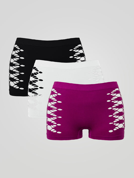 3Pcs Seamless Hollowing Comfortable and Breathable Women's Boxer Briefs & Outer Wear Hip Lifting Low Waisted Women's Panties & Women's Underwear and Lingerie
