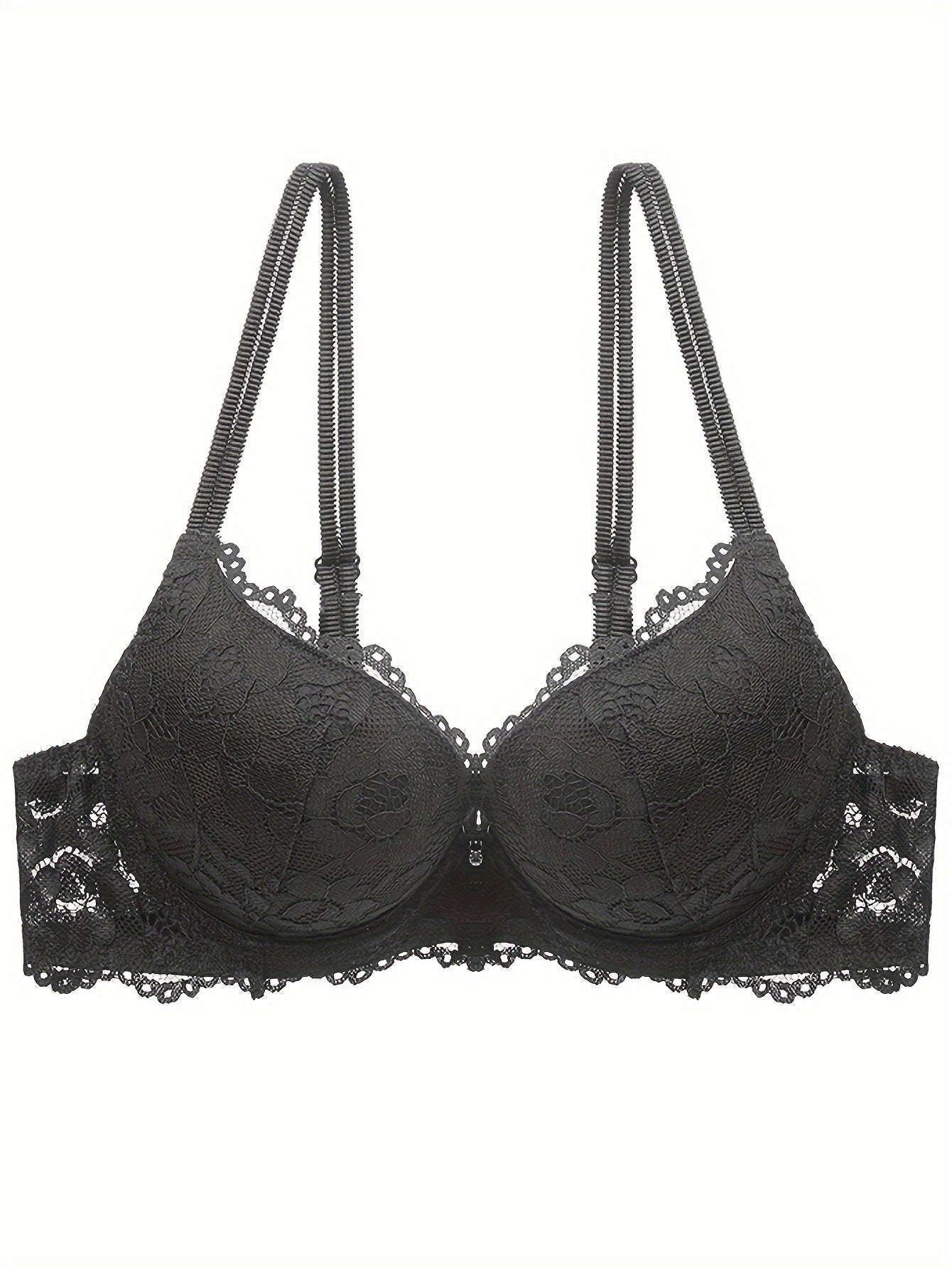 3pcs Contrast Lace Push Up Bras, Comfy & Breathable Intimates Bra, Women's Lingerie & Underwear
