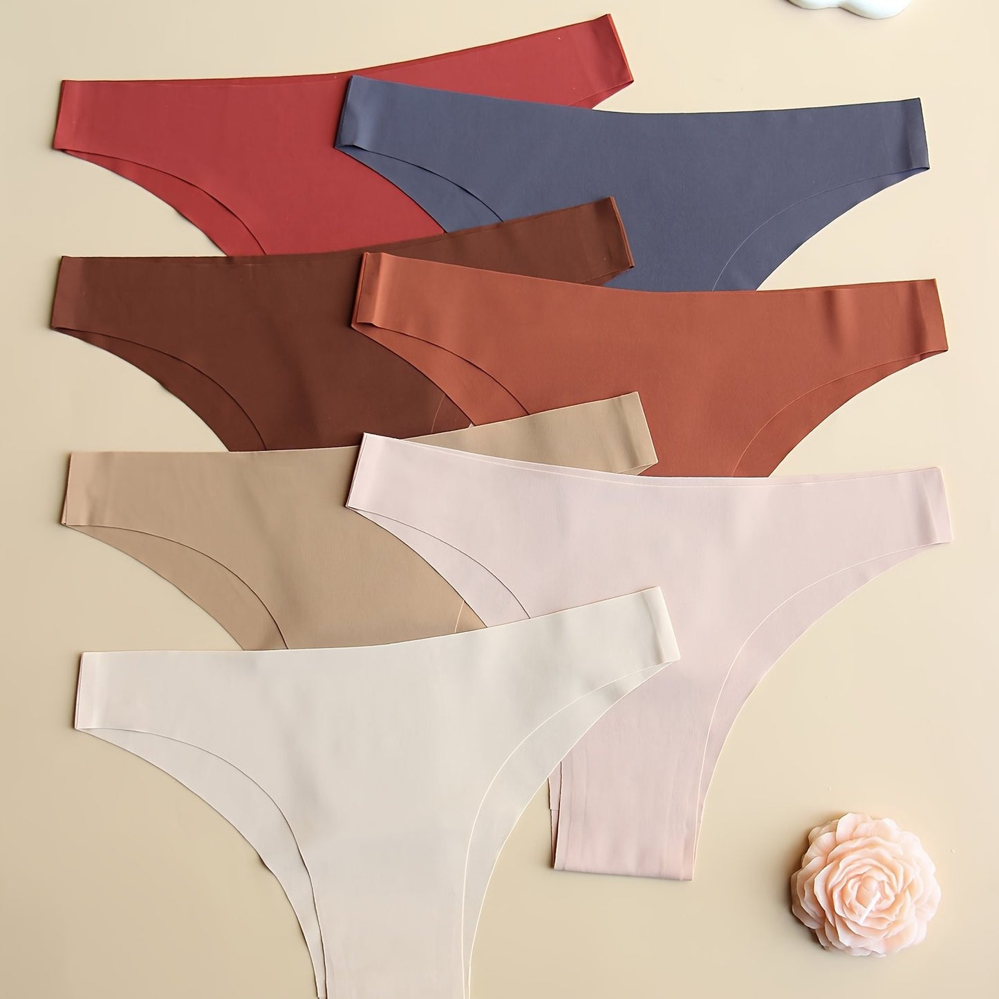 7-Pack Seamless Women's Panties, Low-Rise, Stretchy, Solid Color, No-Track, Comfortable, Breathable, Soft, Simple Style Underwear Set