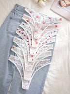 [Floral Print Undergarments] 7-Pack Women's Floral Print undergarments - Soft Semi-Sheer Everyday & Special Occasion Panties, Triangle Cut with Floral Pattern in Pink/Red/White/, Elegant Ladies Underwear for Bras & Outfits, F