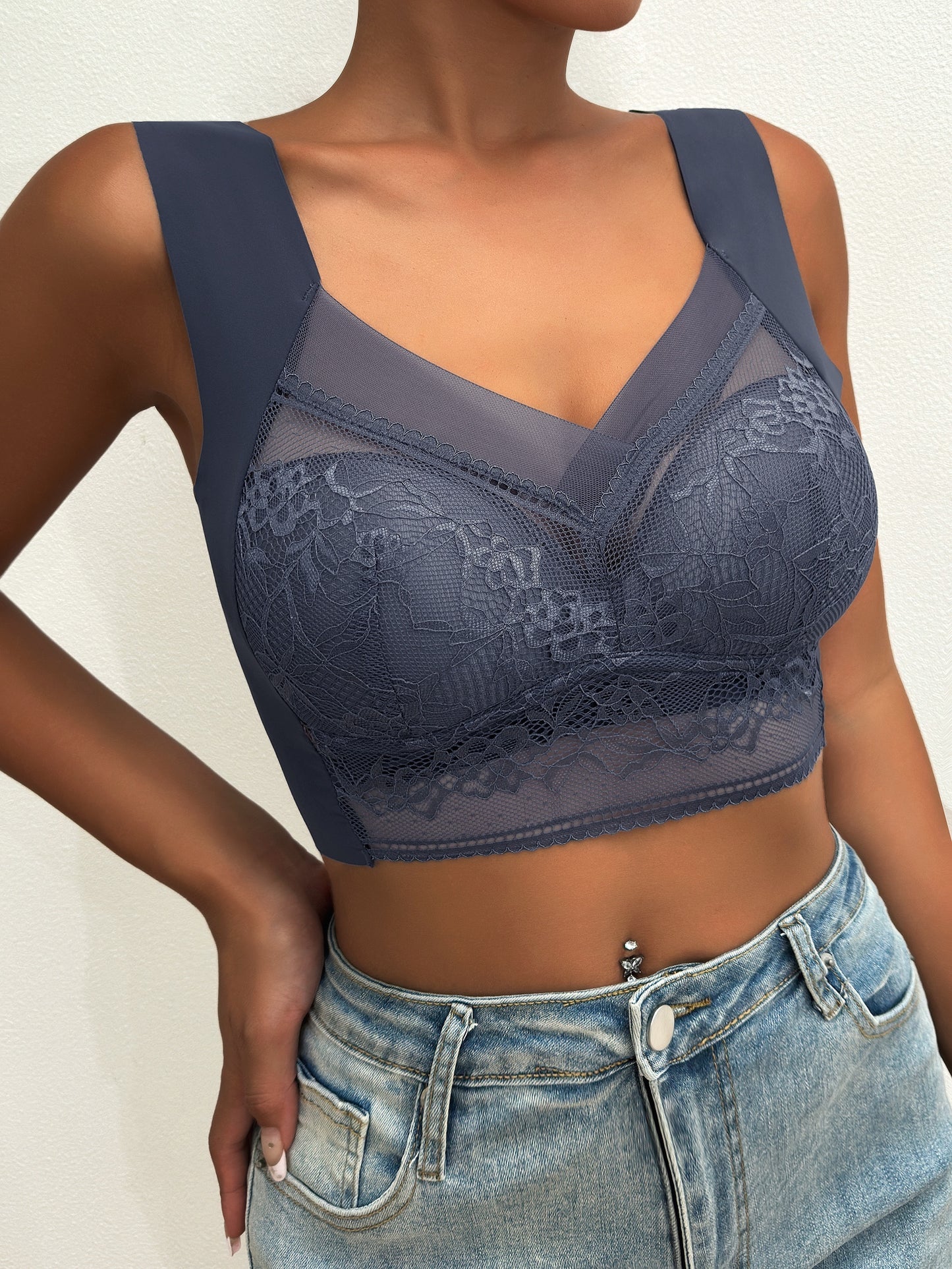 3pcs Comfy Contrast Lace Wireless Bras, Push Up & Breathable Women's Lingerie & Underwear