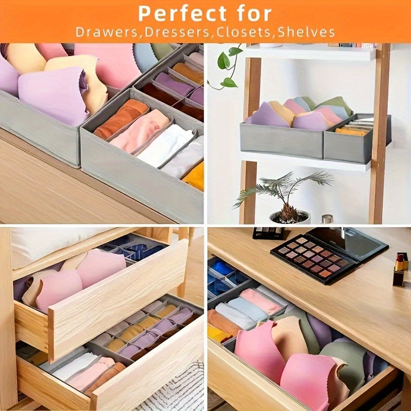 4pcs Underwear & Bras Organizer Storage Boxes - Foldable Drawer Dividers with Multi-Compartment for Socks, Ties, Belts, Scarves - Durable Plastic Closet Organizers, Space-Saving Design, Clothes Organizer Storage, Wardrobe Org