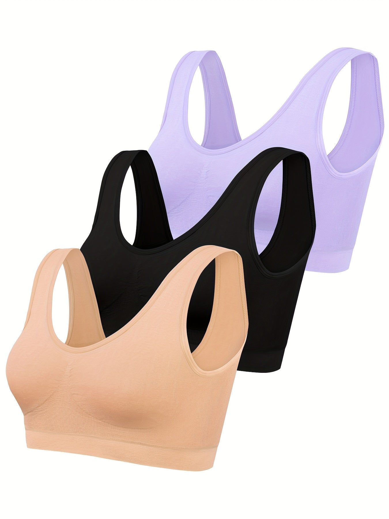 [3pcs Seamless Sports Bras] 3pcs Lightweight Women's Seamless Sports Bras | Comfortable, No-Pad Design for Yoga & Fitness, Nylon Blend, Thin, Innerwear