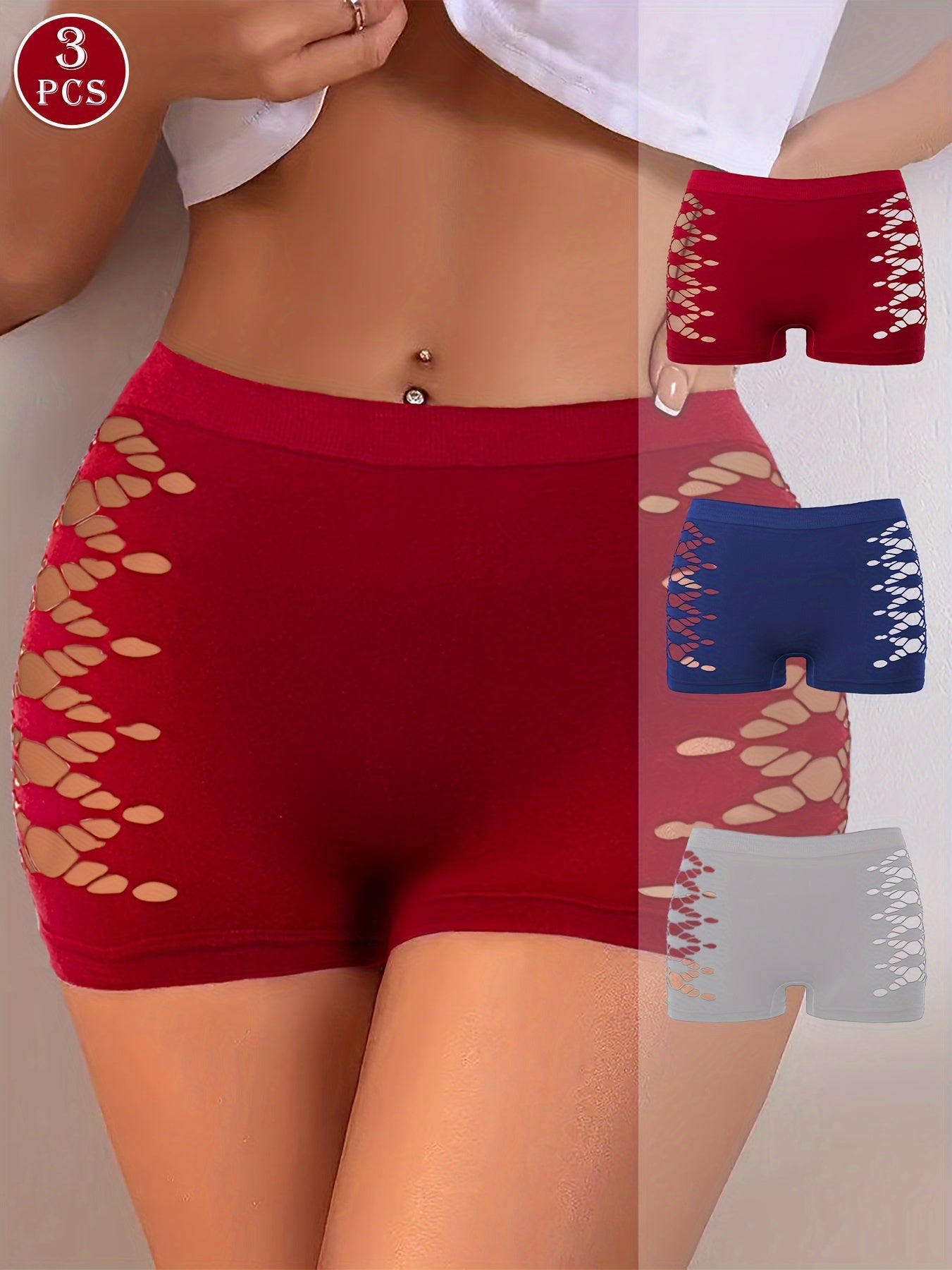 3Pcs Seamless Hollowing Comfortable and Breathable Women's Boxer Briefs & Outer Wear Hip Lifting Low Waisted Women's Panties & Women's Underwear and Lingerie