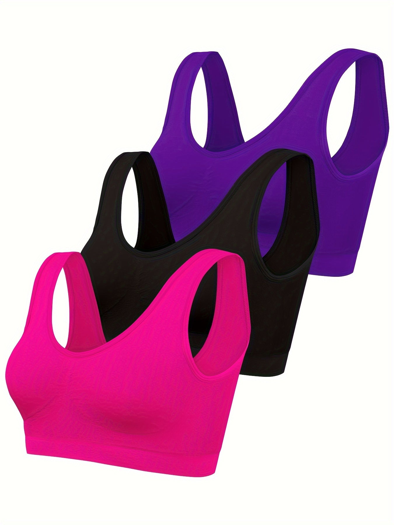 [3pcs Seamless Sports Bras] 3pcs Lightweight Women's Seamless Sports Bras | Comfortable, No-Pad Design for Yoga & Fitness, Nylon Blend, Thin, Innerwear