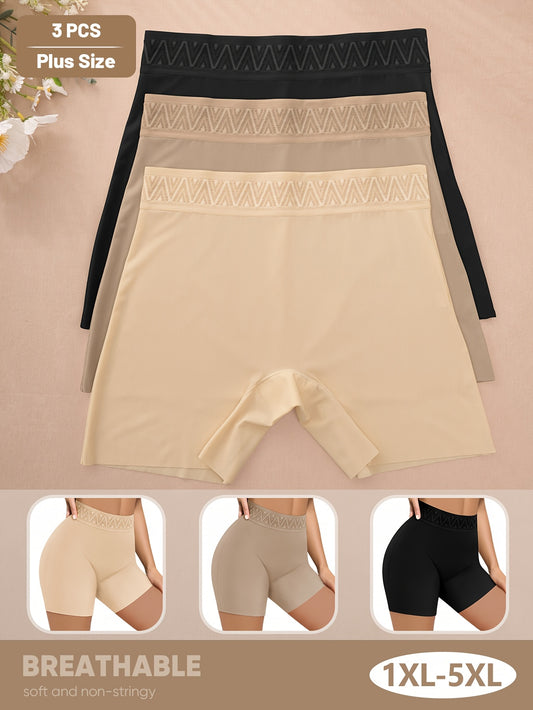 3pcs Plus Size Women'S Panties, MIOTAN High-Waist Tummy Control Boyshorts, Solid Color, Breathable & Soft Underwear, Plus Size Underwear, Plus Size Underwear, Plus Size Underwear, Plus Size Underwear, Plus Size Underwear, Plu