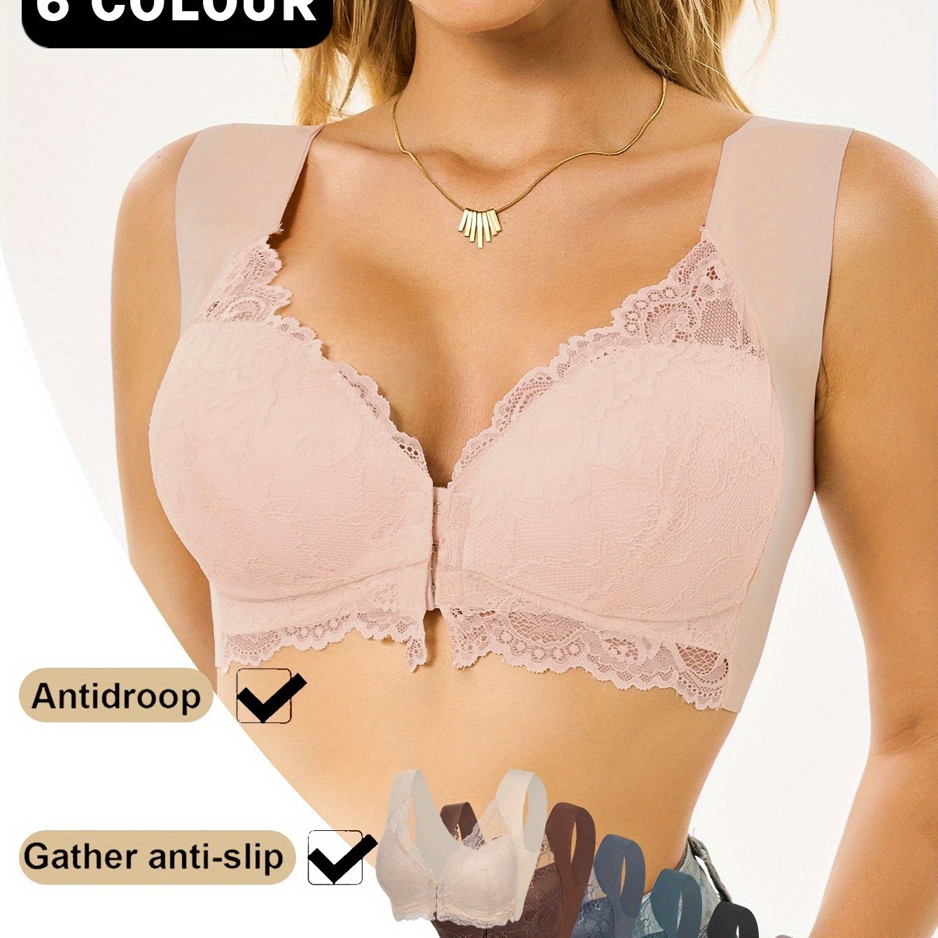 6pcs Of Women's Lace-trimmed, Wire-free Front-clasp Bras - Comfortable, Seamless Casual Attire, Soft And Breathable Fabrics for Sexy And Elegant Lingerie, Bra And Panty Sets for Women, Under Wire Bras for Women Push Up Heavy