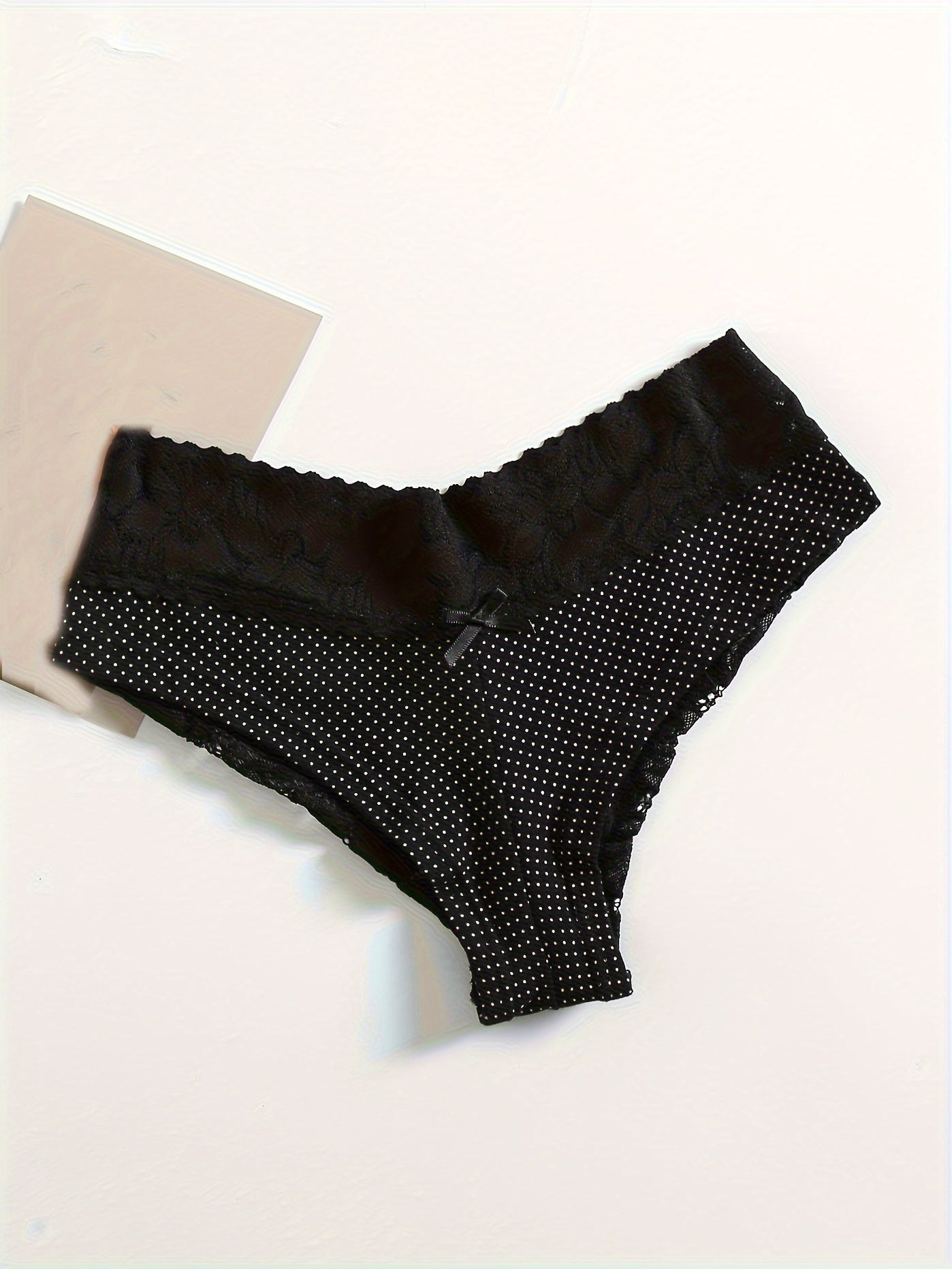 6pcs Polka Dot Pattern Trendy Panties, Comfortable Contrasting Lace Panties, Women's Panties