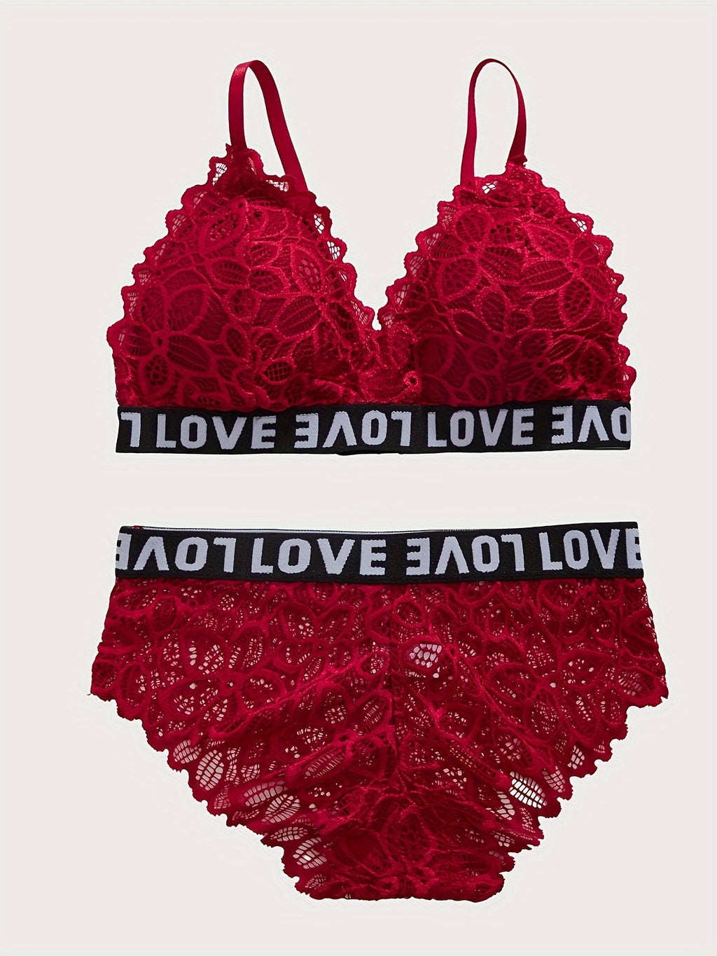 Chic 3-Set Womens Lingerie Bundle - Wireless Contrast Lace Bras & Letter-Trim Panties - Comfortable & Stylish Daily Wear