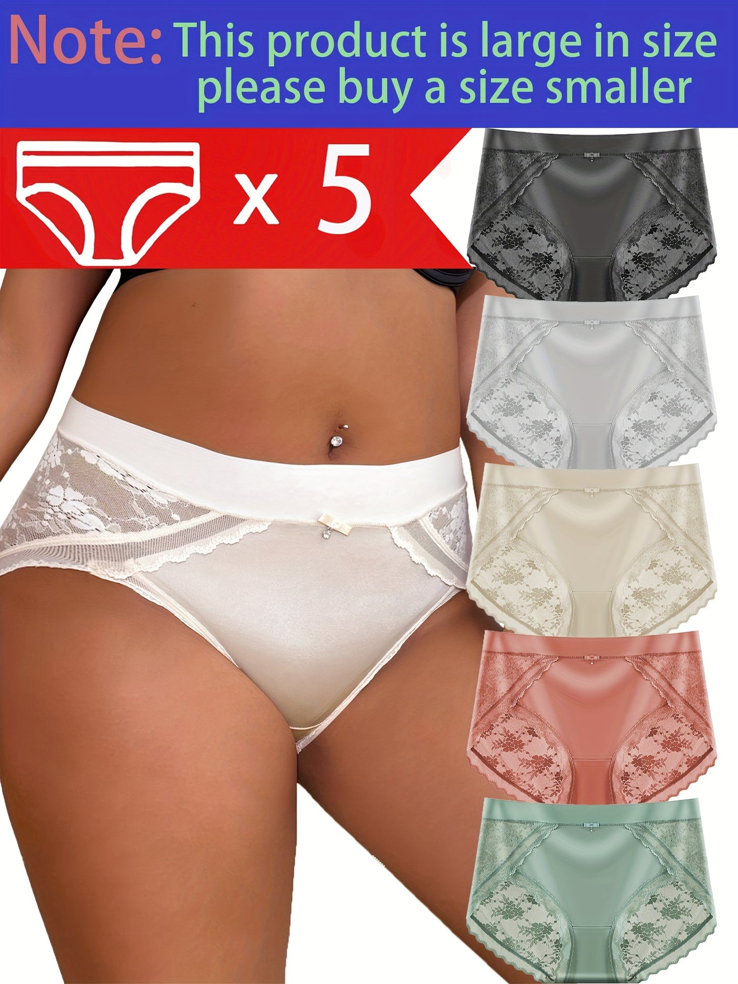 5 Pcs Lace Sexy Breathable Women's Panties, Comfortable Jacquard Lingerie for Everyday Wear
