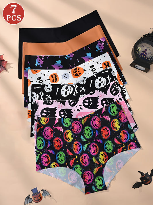 7pcs Of Invisible Women's Panties, Comfortable And Soft High-Waisted Women's Panties That Don't Show, Halloween And Daily Panty Set