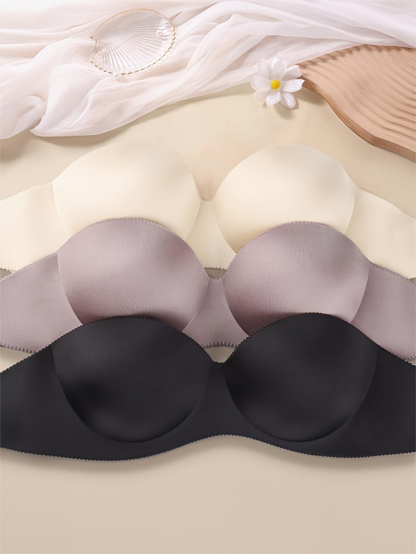 3pcs Soft Strapless Comfy Bandeau Bras, Everyday Stretch Women's Lingerie & Underwear