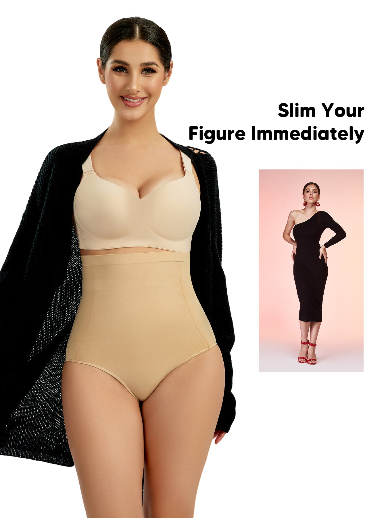 Women's High Waist Tummy Control & Hip Lifting Body Shapewear Underwear, Seamless Solid Briefs With Polyamide Material, Women's Panties Great Comfy & Breathable & Stretchy Slimming Panties, Women's Lingerie & Underwear, Women