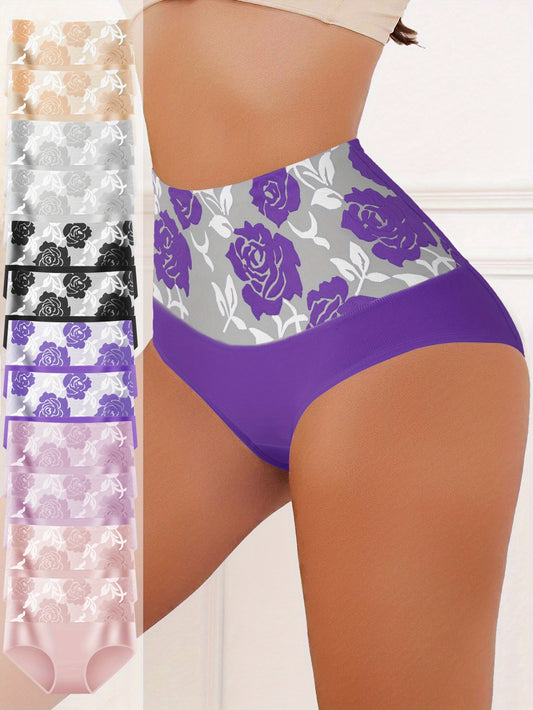 12pcs Comfortable Breathable Women'S Panties Holiday Gift Commuter Daily Wear Best Selling New Summer Breathable Flower Prints