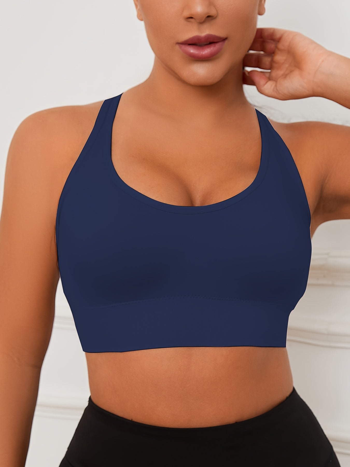 5-Pack Low-Cut Neck Seamless Sports Bras - Comfortable, Breathable, High-Stretch Nylon Fabric, Shockproof, Adjustable Closure - Stylish, Solid Color, Knit Fabric Yoga & Fitness Tank Tops for Womens Gym Wear