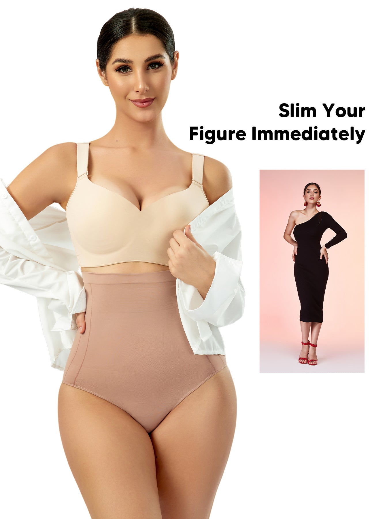 Women's High Waist Tummy Control & Hip Lifting Body Shapewear Underwear, Seamless Solid Briefs With Polyamide Material, Women's Panties Great Comfy & Breathable & Stretchy Slimming Panties, Women's Lingerie & Underwear, Women