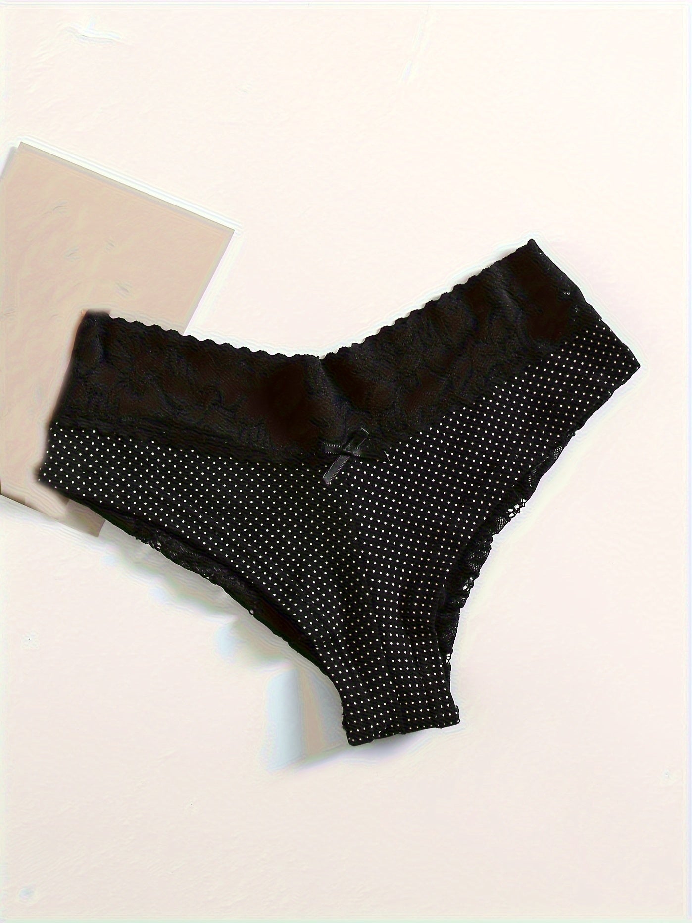 6pcs Polka Dot Pattern Trendy Panties, Comfortable Contrasting Lace Panties, Women's Panties