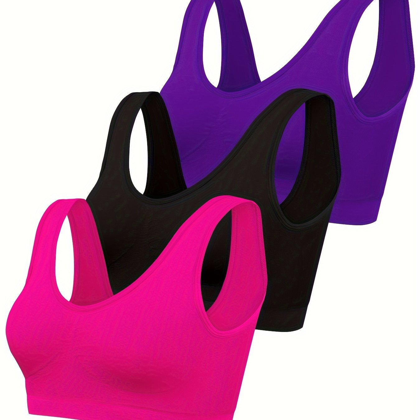 [3pcs Seamless Sports Bras] 3pcs Lightweight Women's Seamless Sports Bras | Comfortable, No-Pad Design for Yoga & Fitness, Nylon Blend, Thin, Innerwear