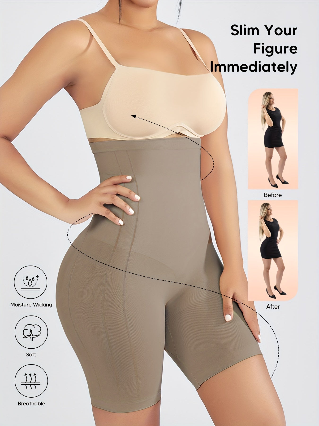 1pc Oversized Tummy Control Compression Butt Lifting Shorts, High Waist Shaping Solid Panties Short With Chest Support, Women's Shapewear & Sports Accessories, Comfy & High Elastic Shapewear, Women's Panties